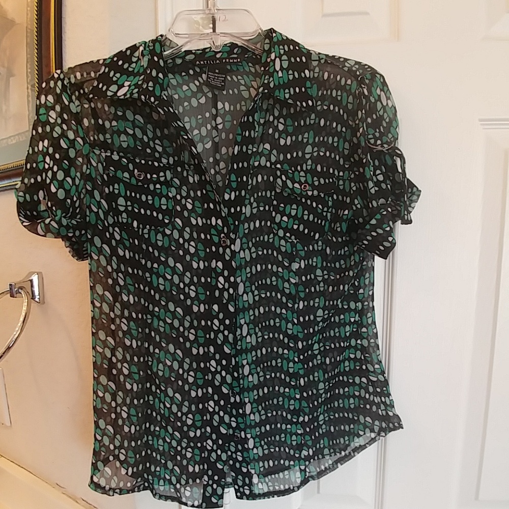 Green black oval print shirt